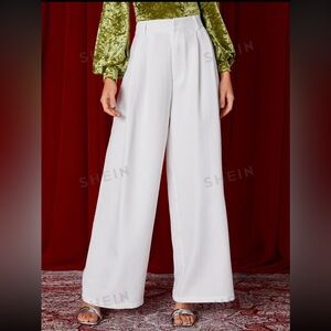 SHEIN Privé Plicated Detail Wide  White Leg Pants XS